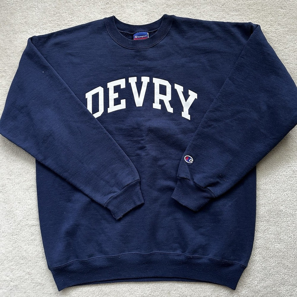 VINTAGE Champion Sweatshirt Mens Large Devry Blue Crewneck Pullover Fleece